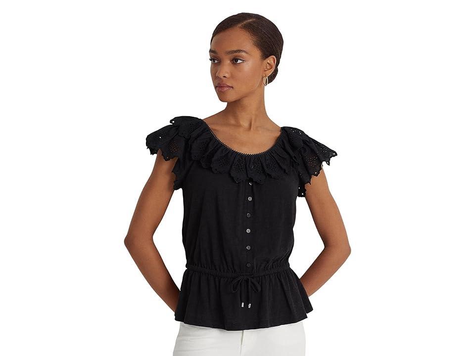 Lauren Ralph Lauren Eyelet Jersey Peplum Top Women's Clothing product image