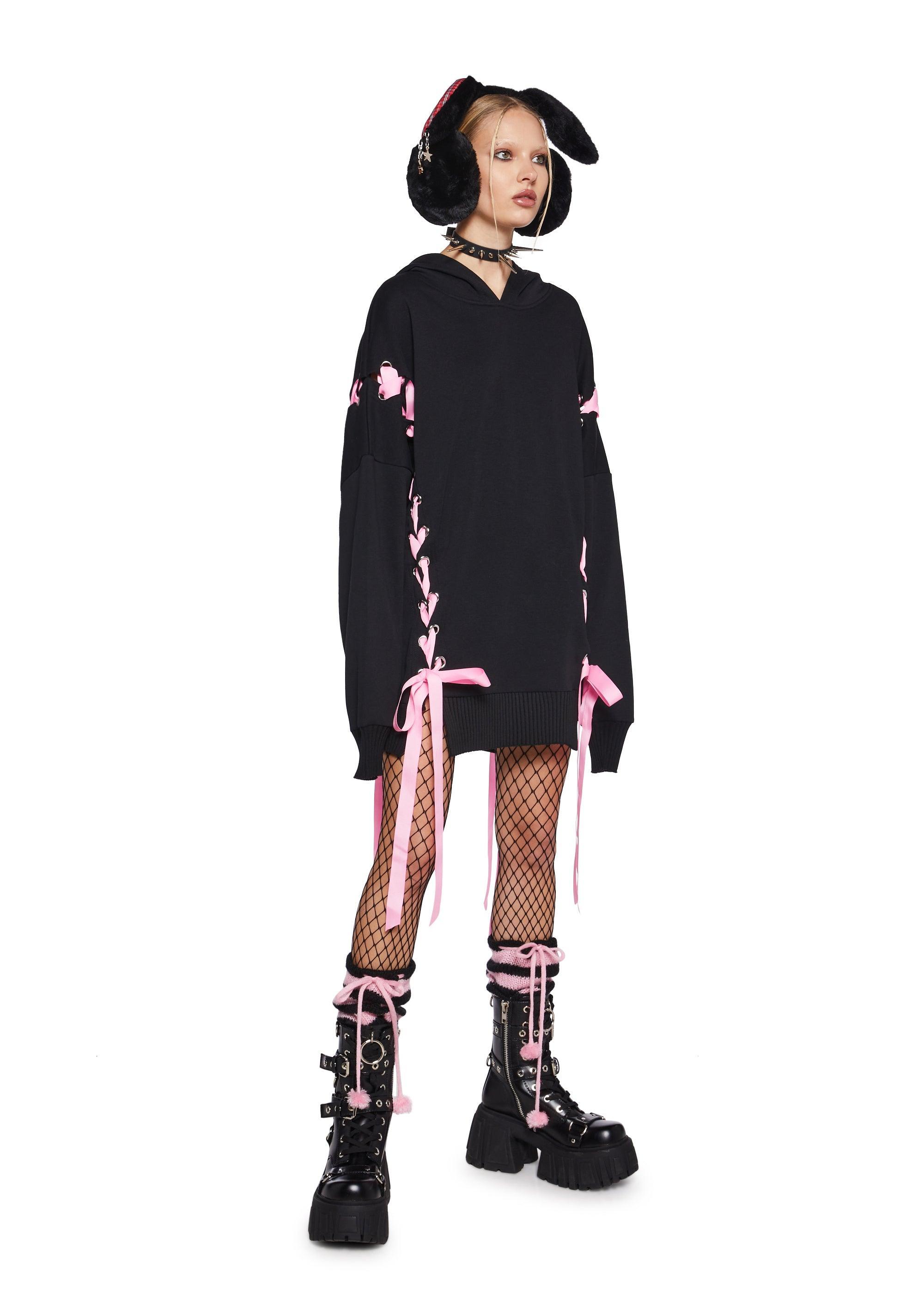 Current Mood Oversized Lace Up Hoodie - Black Product Image