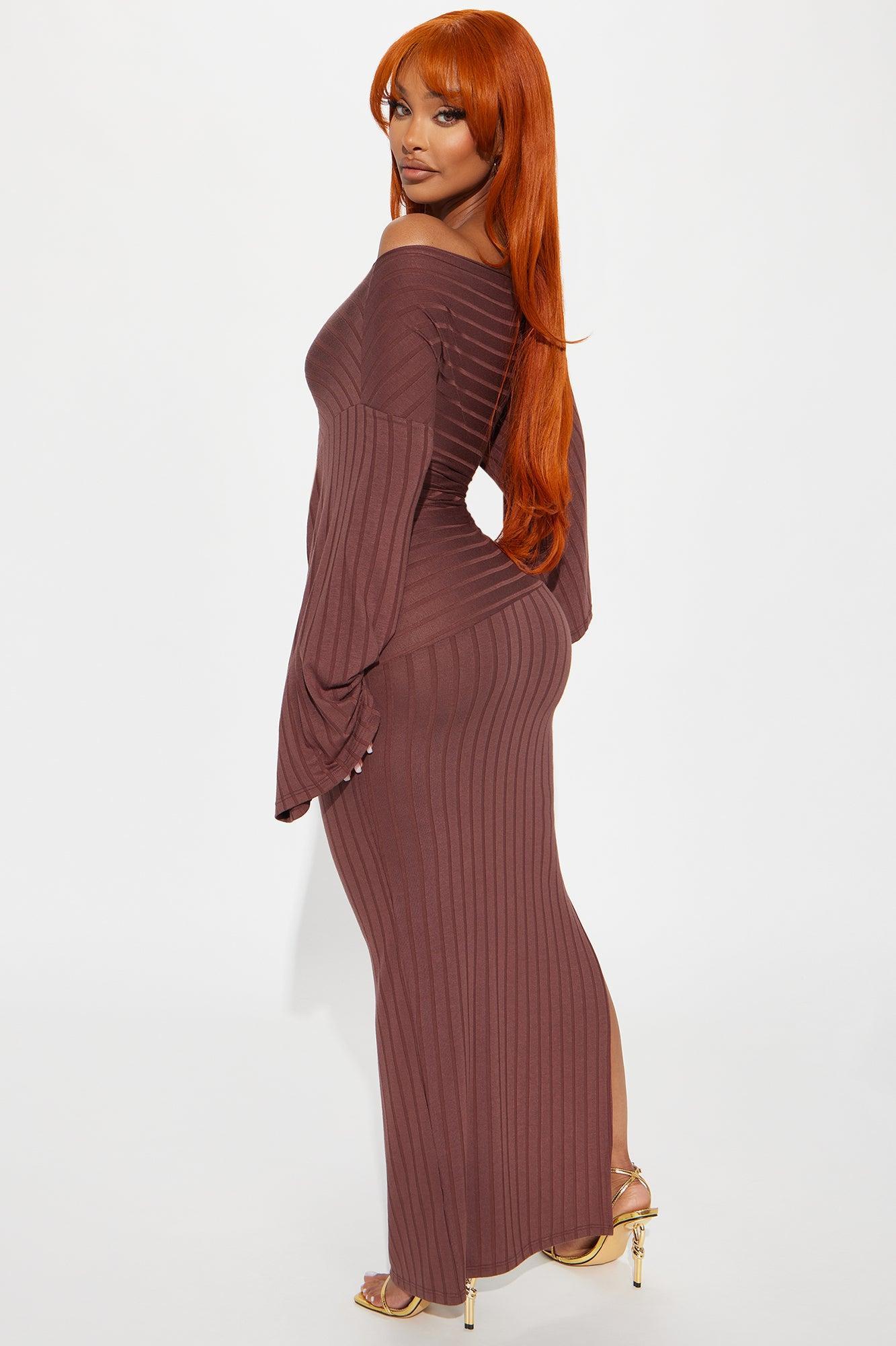 Ronnie Ribbed Maxi Dress - Brown Product Image