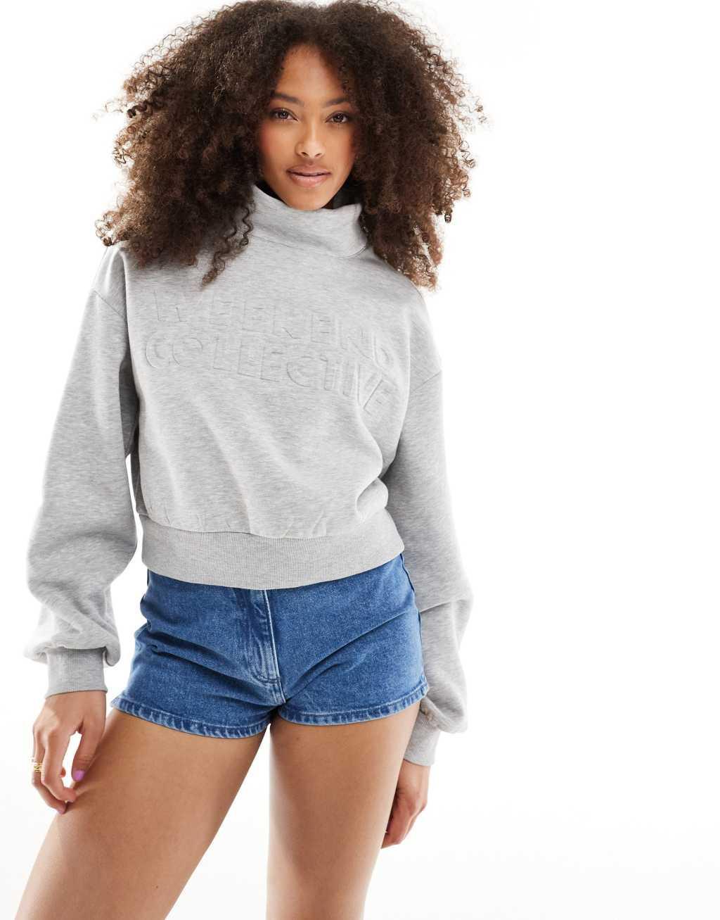 ASOS DESIGN Weekend Collective embossed sweatshirt in gray heather Product Image