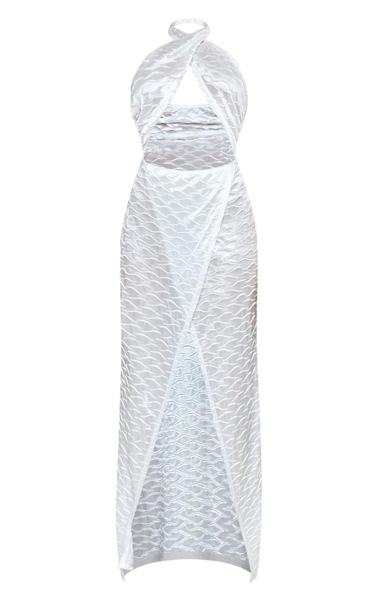 Cream Textured Satin Halterneck Cut Out Maxi Dress Product Image