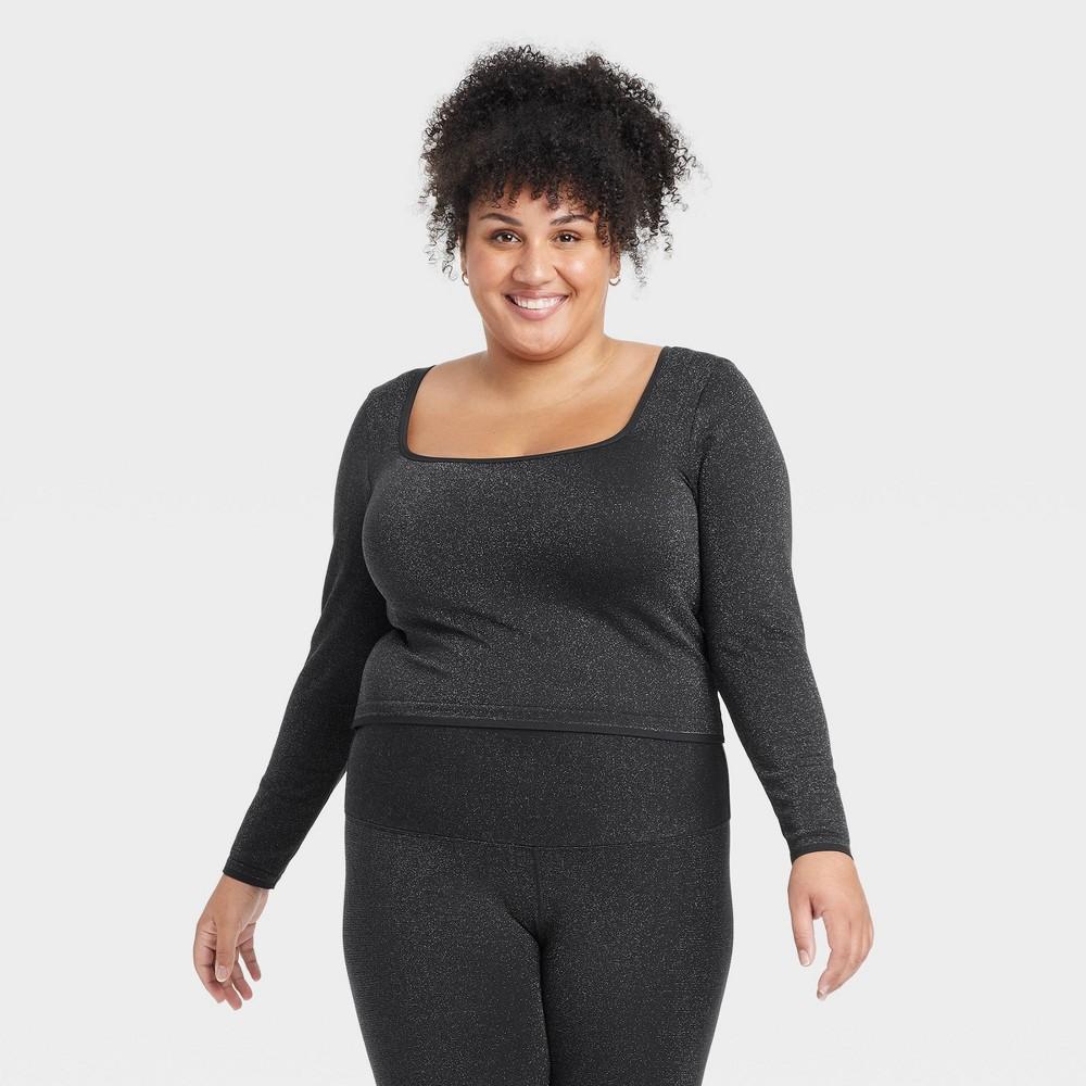 Womens Lurex Seamless Cropped Long Sleeve Top - All In Motion Black 4X Product Image