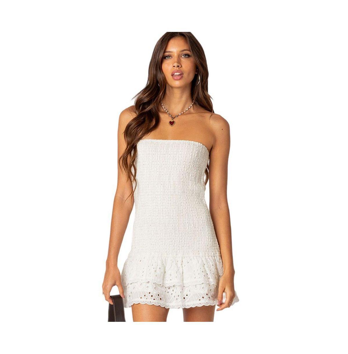 EDIKTED Livia Strapless Cotton Eyelet Minidress Product Image