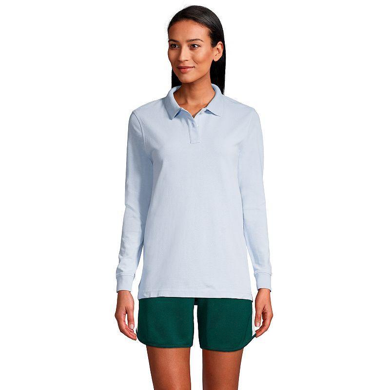 Lands End School Uniform Womens Tall Long Sleeve Mesh Polo Shirt Product Image