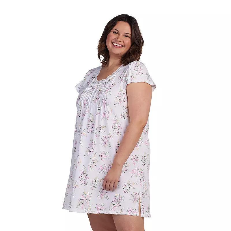 Plus Size Miss Elaine Essentials Silky Knit Short Gown, Womens Purple Print Product Image