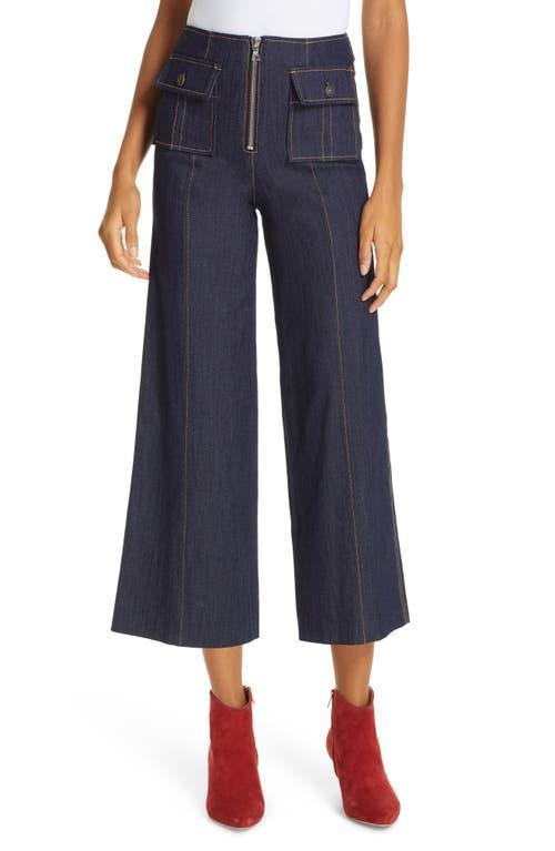 Womens Azure Front High-Rise Wide-Leg Crop Jeans Product Image