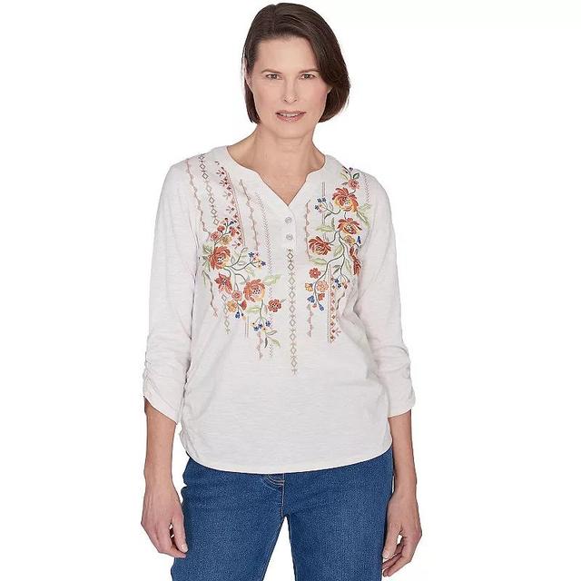 Petite Alfred Dunner Falling Floral Embroidered Henley Top, Womens Product Image