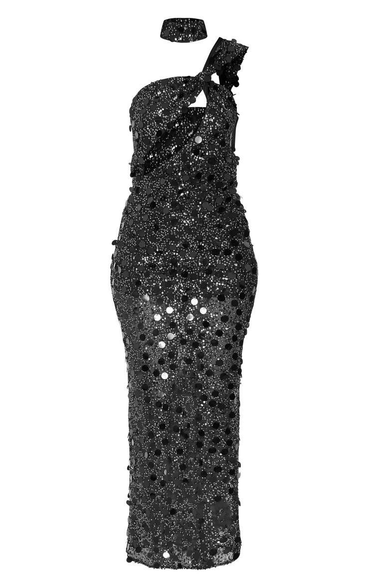 Tall Black Sequin Detail Off The Shoulder Maxi Dress Product Image