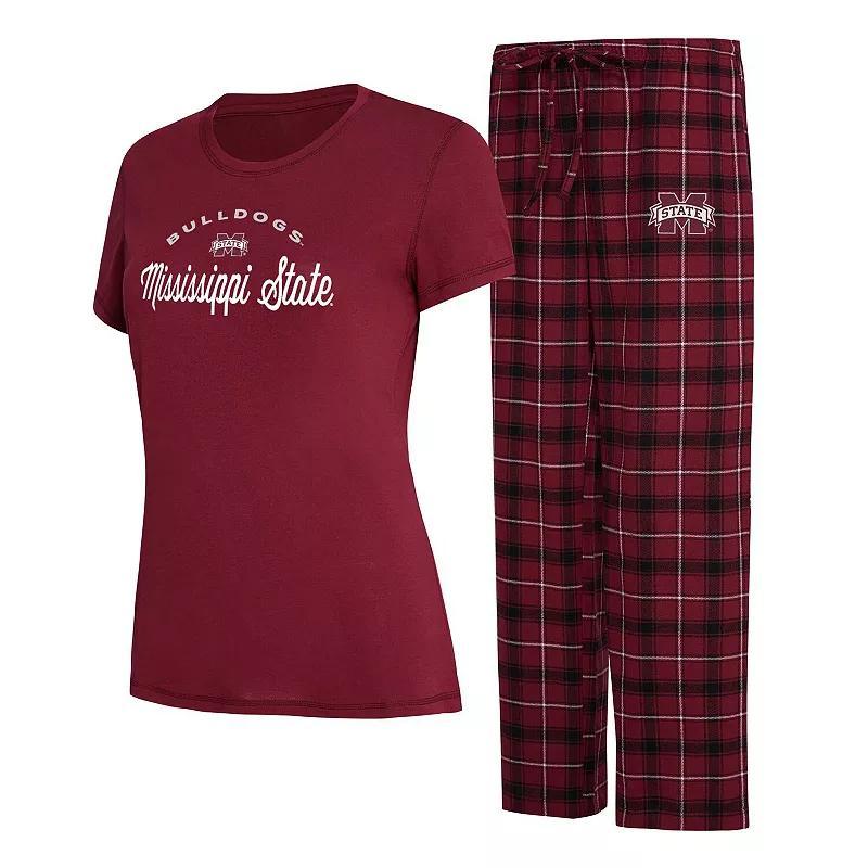 Womens Concepts Sport Maroon/Black Mississippi State Bulldogs Arctic T-Shirt & Flannel Pants Sleep Set Product Image