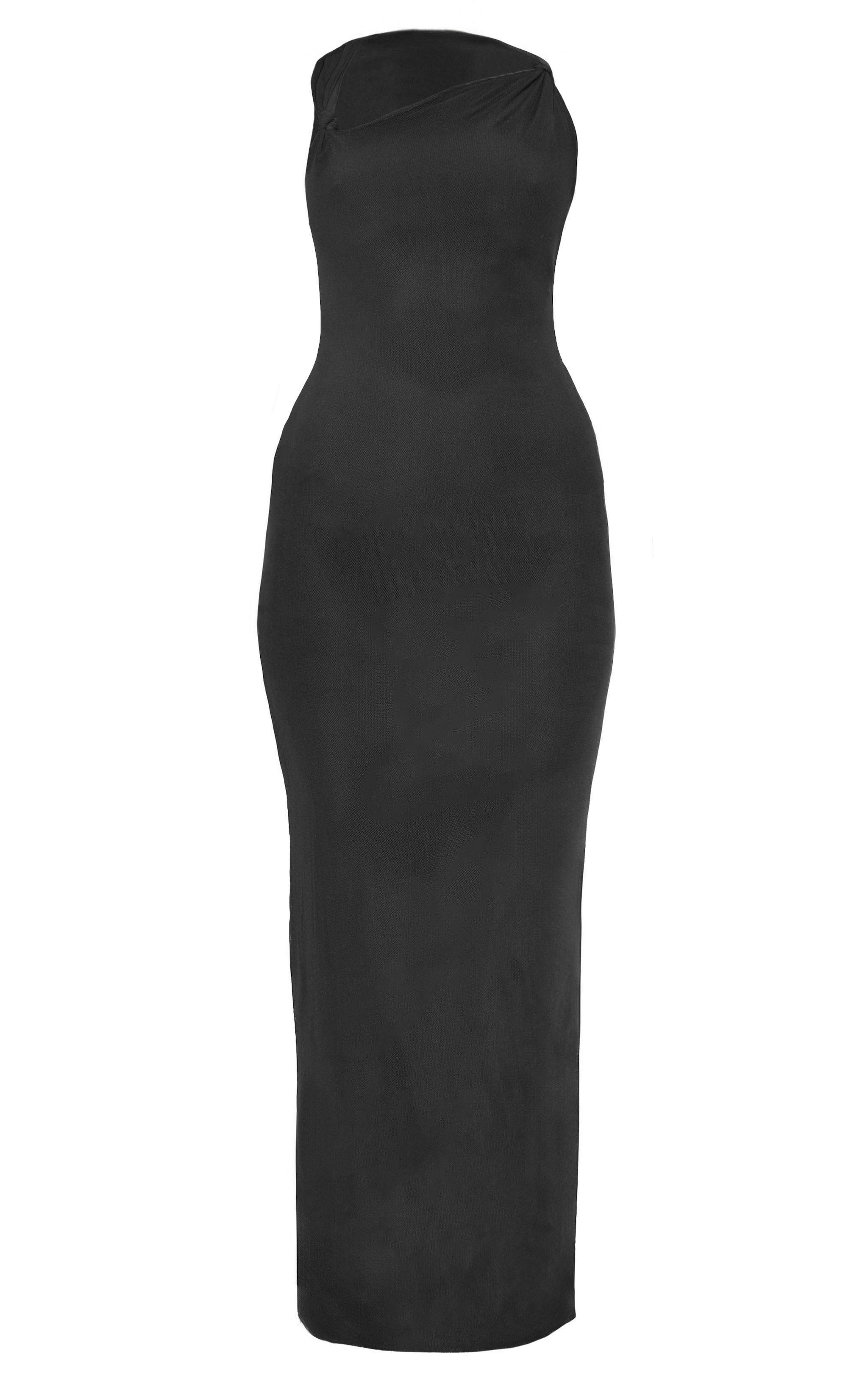 Black Lined Mesh Asymmetrical Knotted Midaxi Dress Product Image