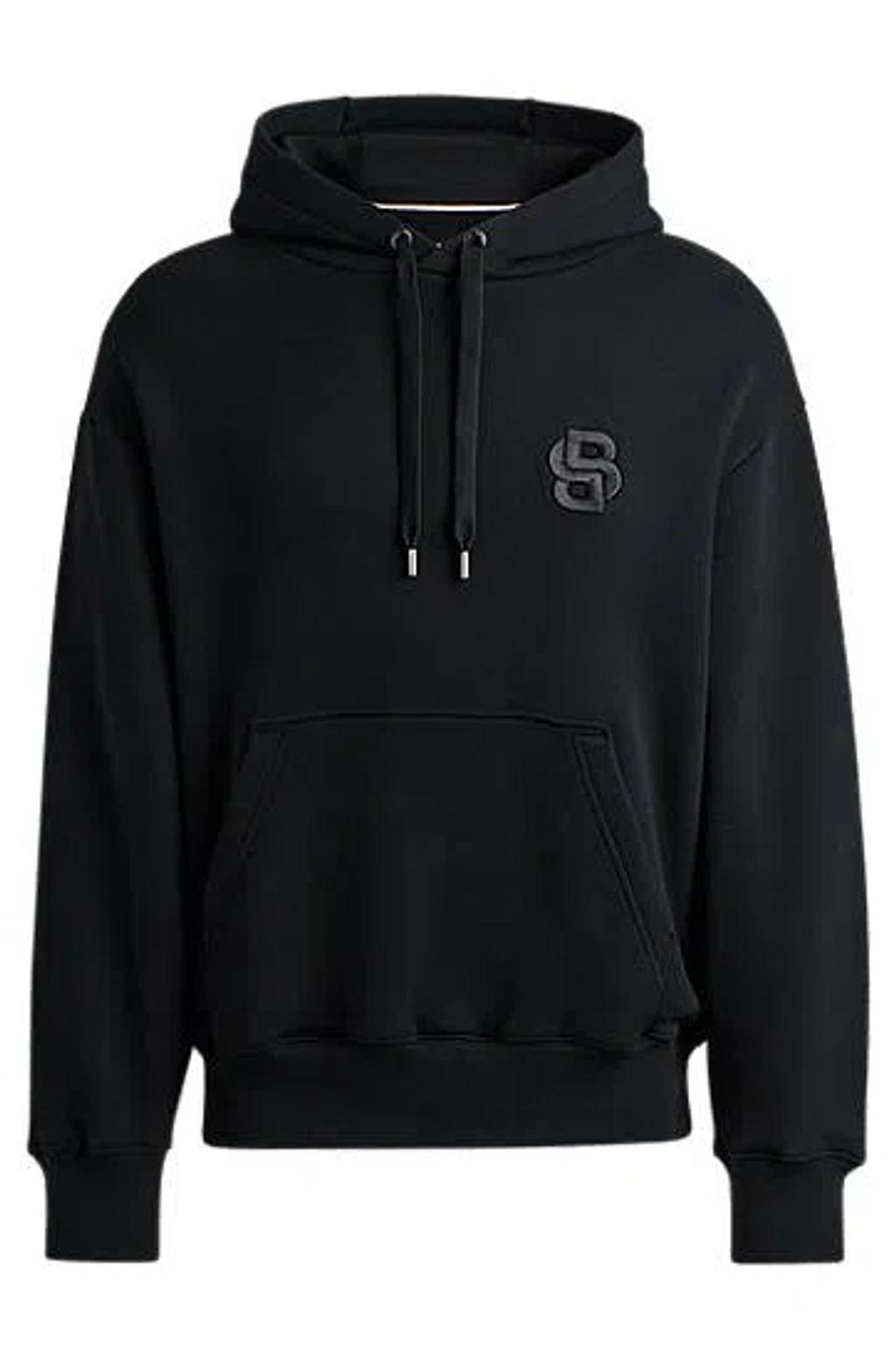 HUGO BOSS Oversized-fit Hoodie In Cotton With Double B Monogram In Black Product Image