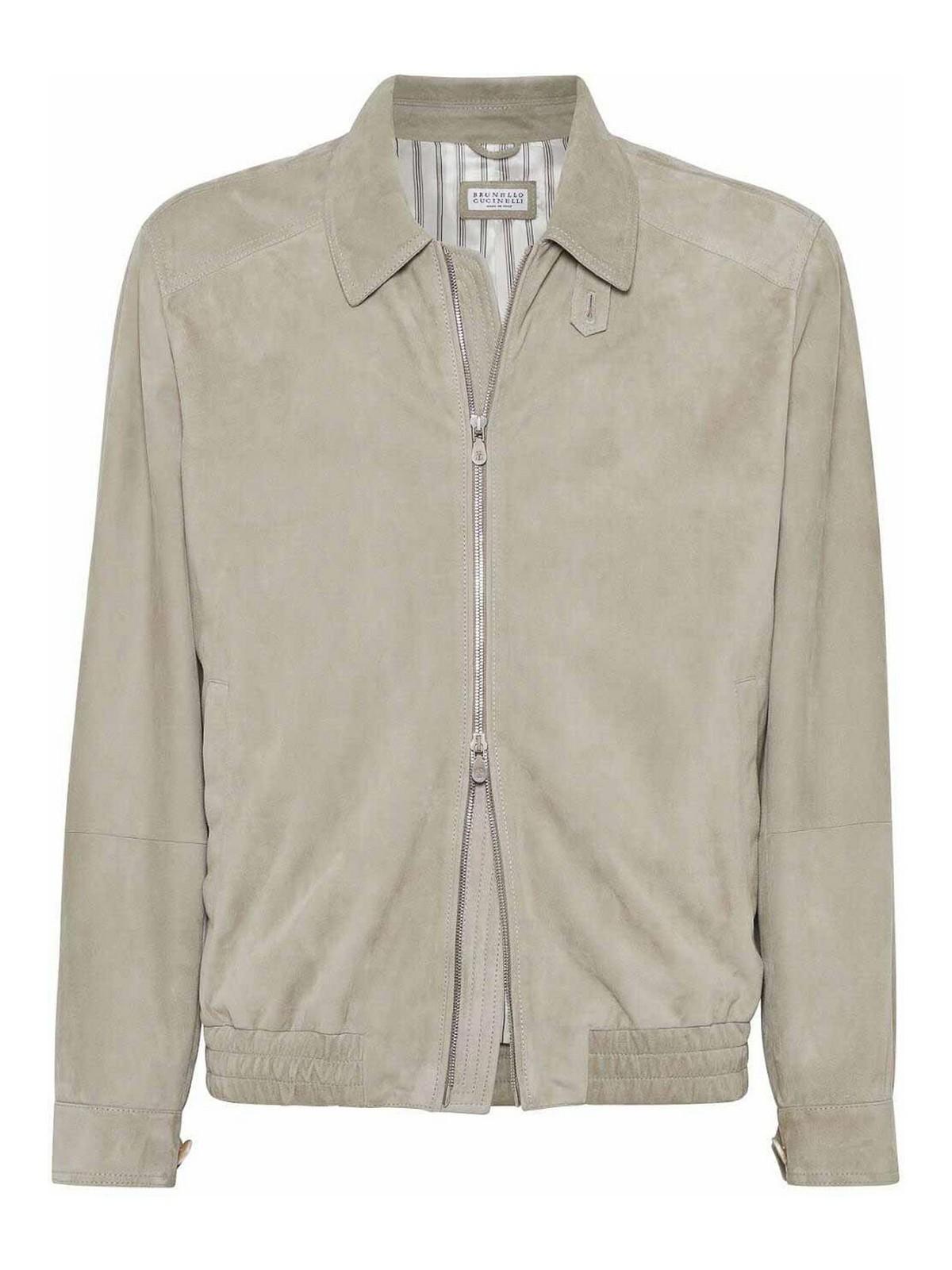 BRUNELLO CUCINELLI Suede Jacket In Beige Product Image