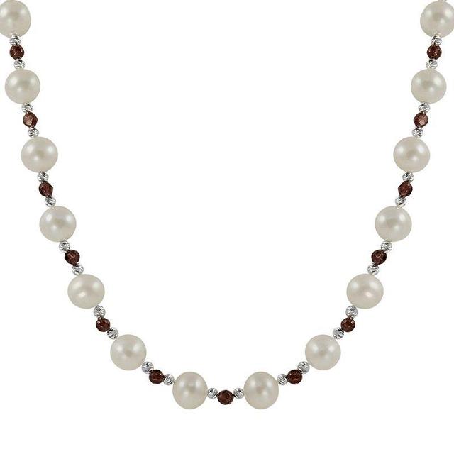 Sterling Silver Freshwater Cultured Pearl and Garnet Bead Necklace, Womens Product Image