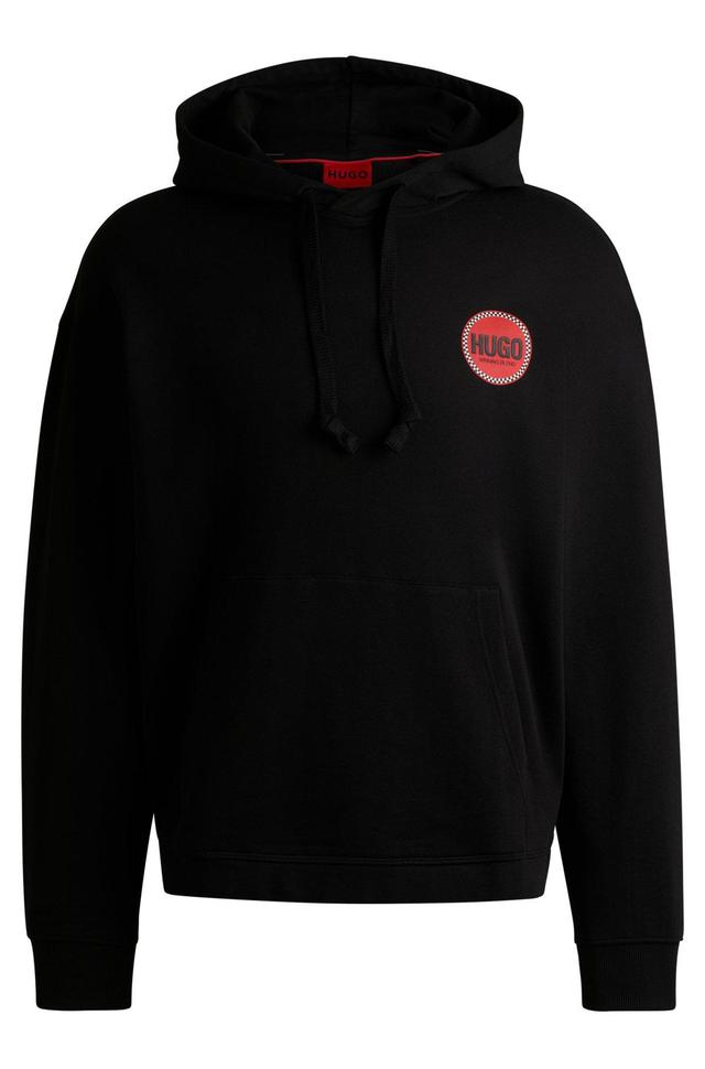 HUGO - Cotton-terry relaxed-fit hoodie with logo prints - Black Product Image