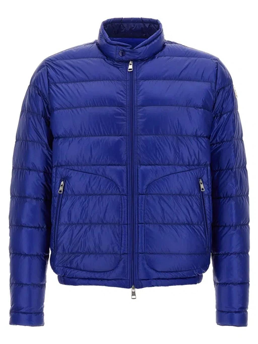 MONCLER Padded Jacket With Elasticated Cuffs And High Collar In Blue Product Image