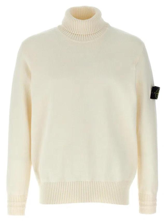 STONE ISLAND Logo Badge Turtleneck Sweater In White Product Image