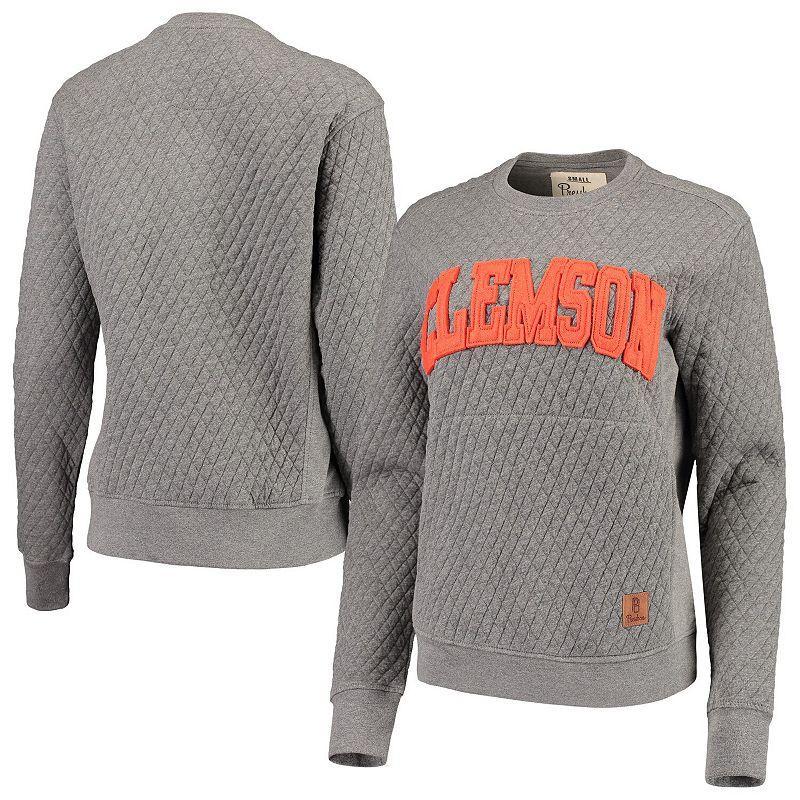 Womens Pressbox Heather Charcoal Clemson Tigers Moose Quilted Pullover Sweatshirt CLM Grey Product Image