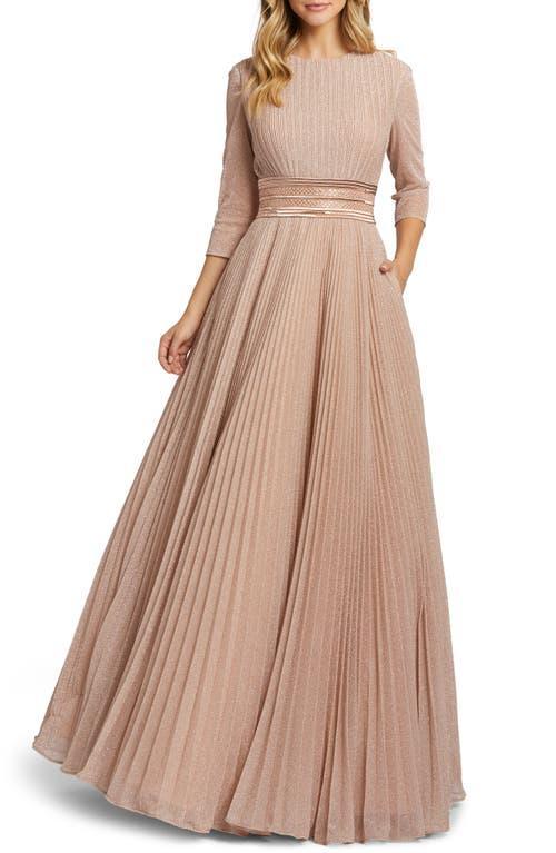 Ieena for Mac Duggal Crew Neck 34 Sleeve Shimmering Ball Gown Product Image