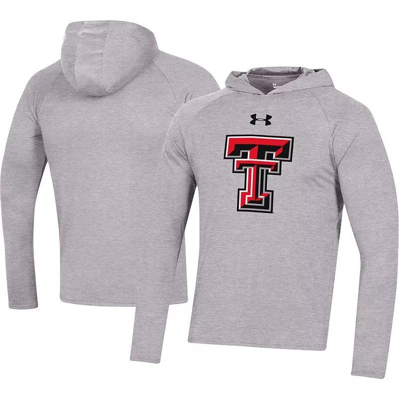 Mens Under Armour Heather Gray Texas Tech Red Raiders School Logo Raglan Long Sleeve Hoodie Performance T-Shirt Product Image