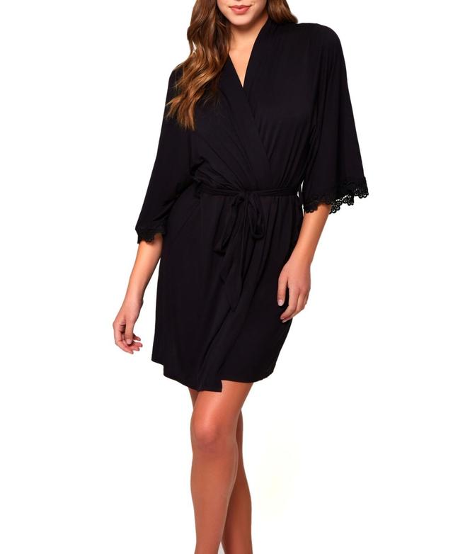 Womens Molly Ultra Soft Knit Blend Dotted Mesh Robe - Black Product Image