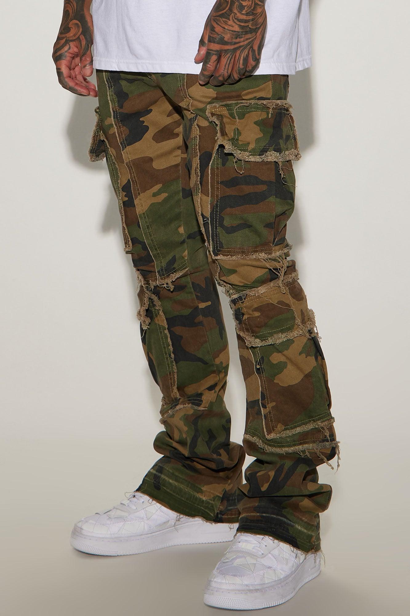 Shout Out Fray Stacked Skinny Flare Pants - Camouflage Product Image