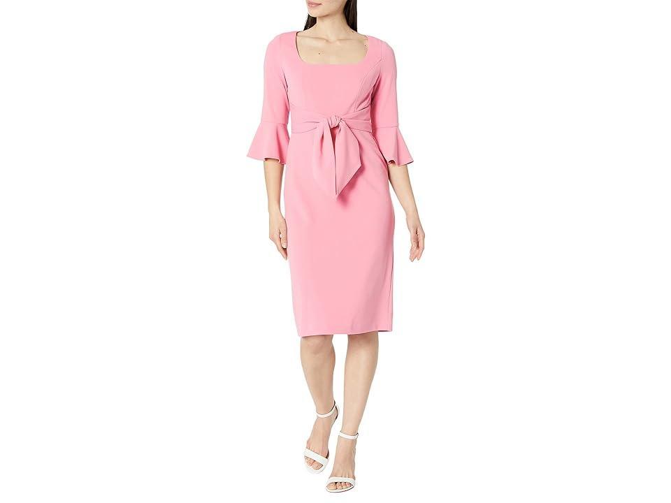 Adrianna Papell Stretch Crepe Bell Sleeve Dress with Scoop Neck Tie Front (Faded Rose) Women's Dress Product Image