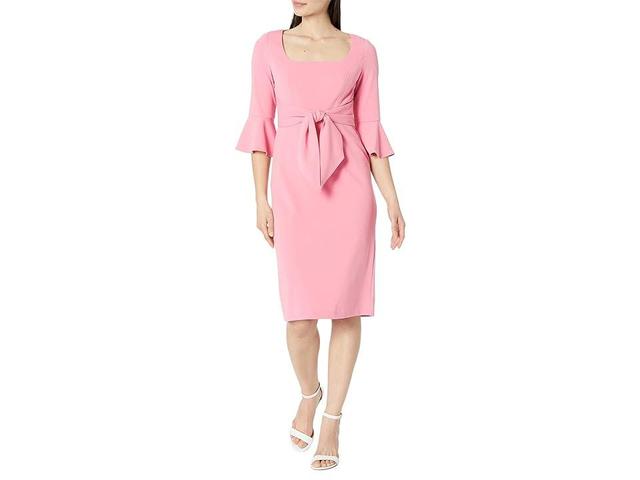 Adrianna Papell Stretch Crepe Bell Sleeve Dress with Scoop Neck Tie Front (Faded Rose) Women's Dress Product Image