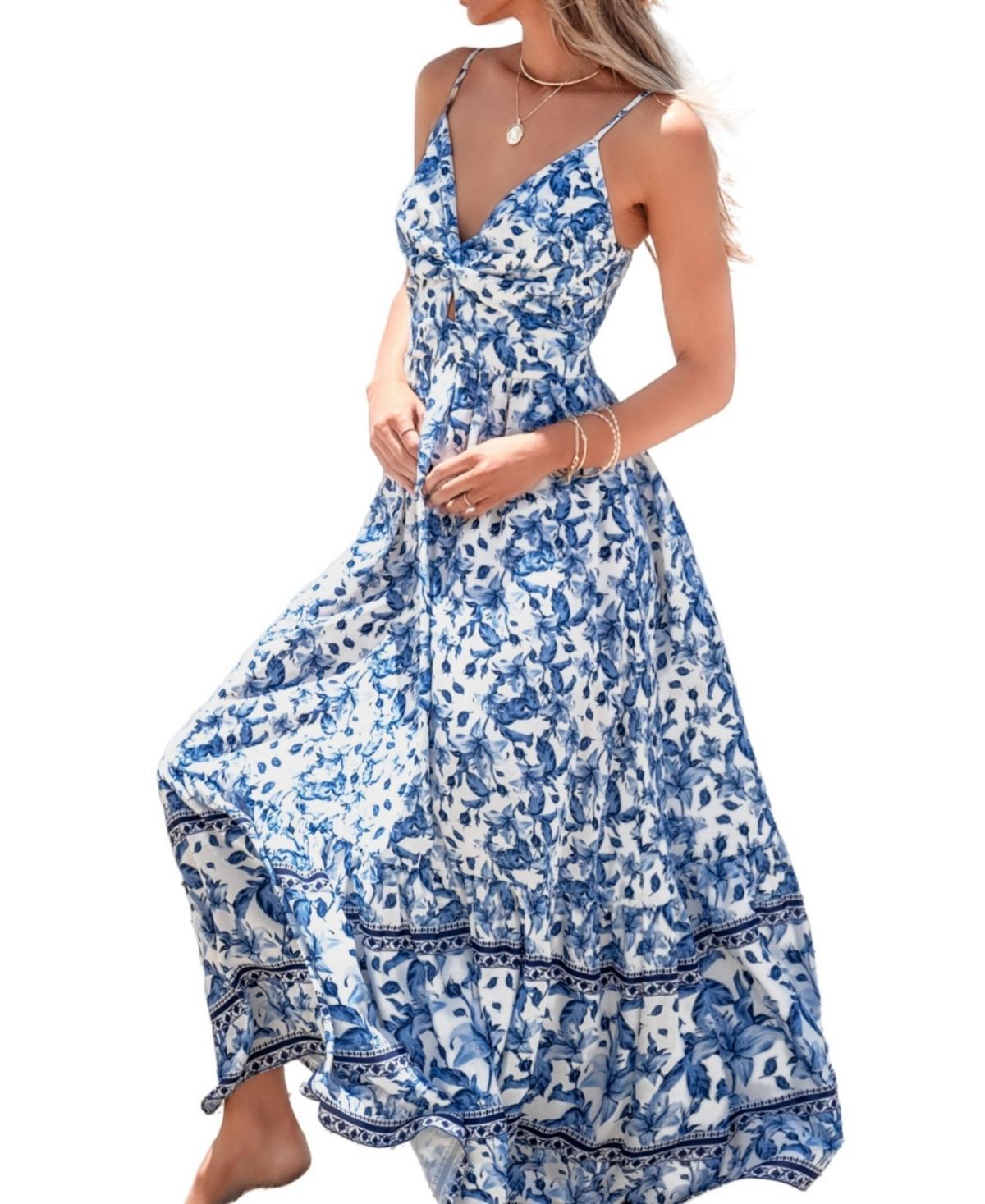 Women's Watercolor Floral Print Cami Maxi Beach Dress Product Image