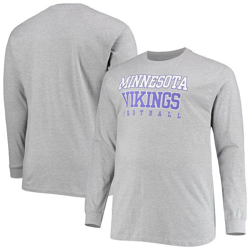 Men's Fanatics Branded Heathered Gray Minnesota Vikings Big & Tall Practice Long Sleeve T-Shirt Product Image