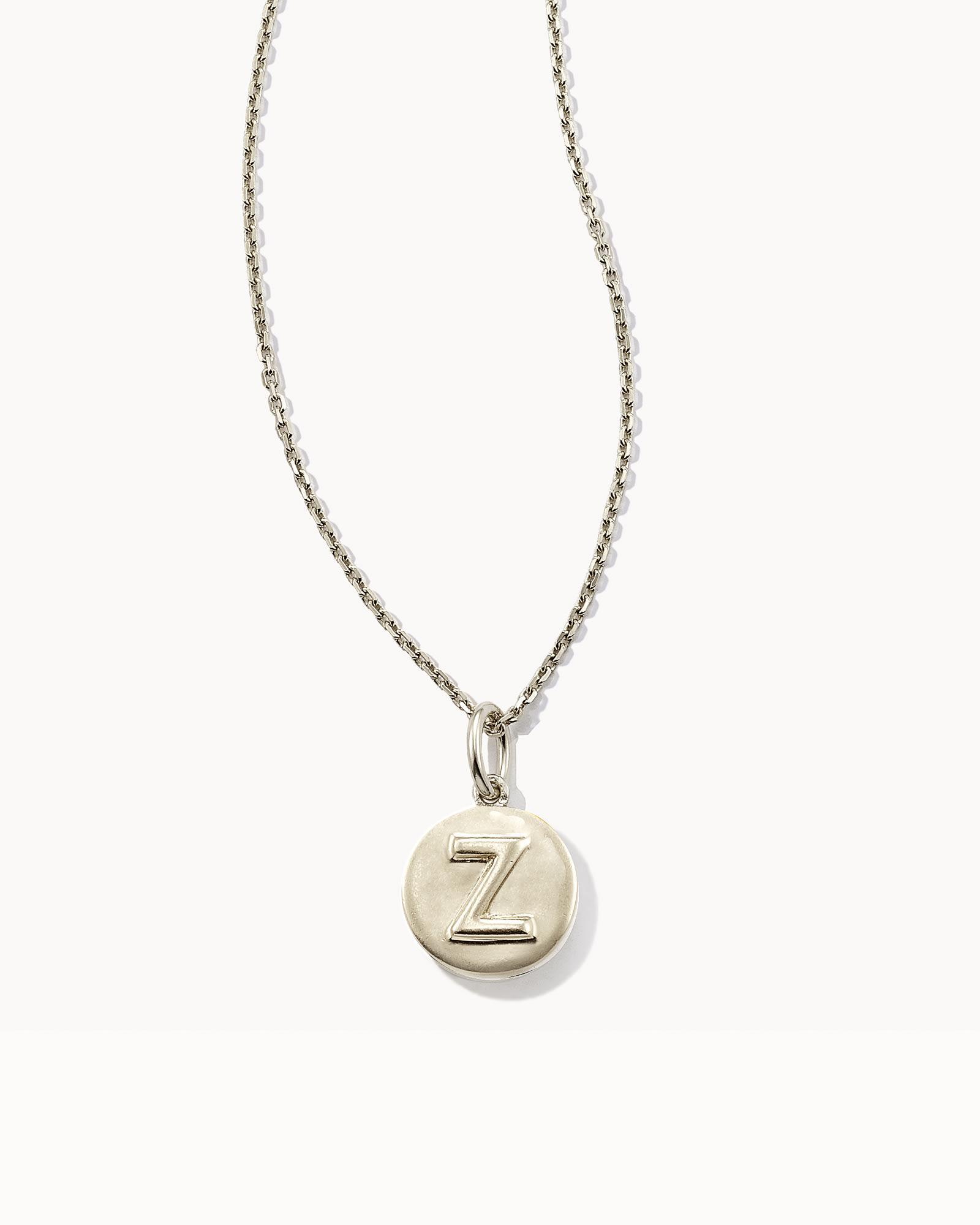 Letter Z Coin Pendant Necklace in Oxidized Sterling Silver Product Image