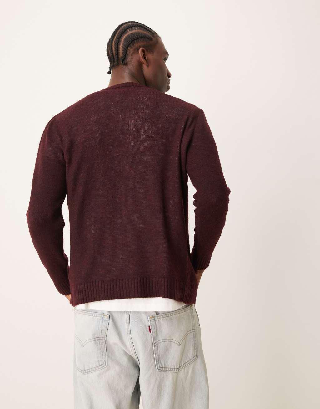 ASOS DESIGN knitted cardigan in burgundy Product Image