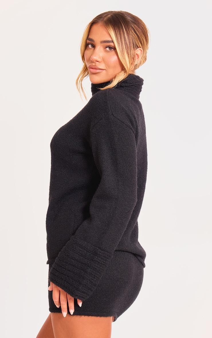 Black Textured Knit Roll Neck Oversized Jumper Product Image