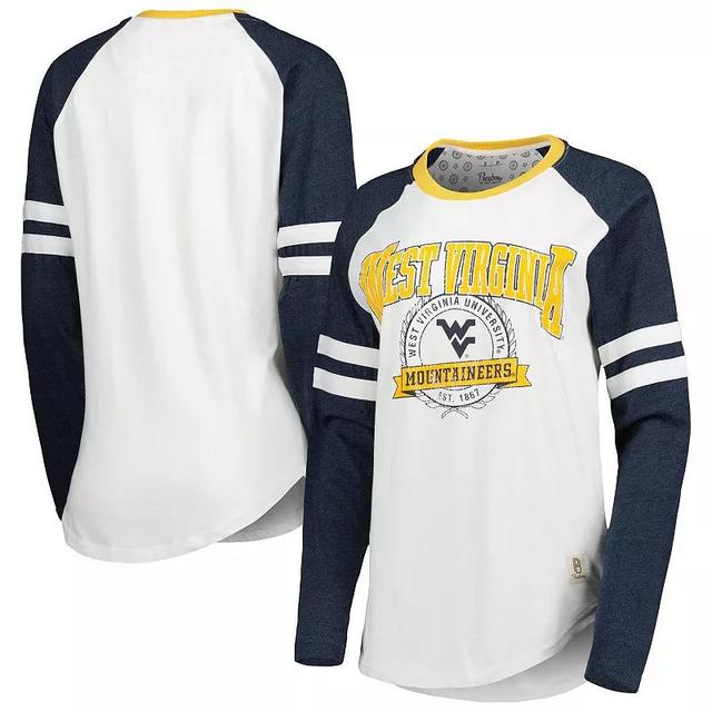 Womens Pressbox /Navy West Virginia Mountaineers Brooking Sleeve Stripe Raglan Long Sleeve T-Shirt Product Image