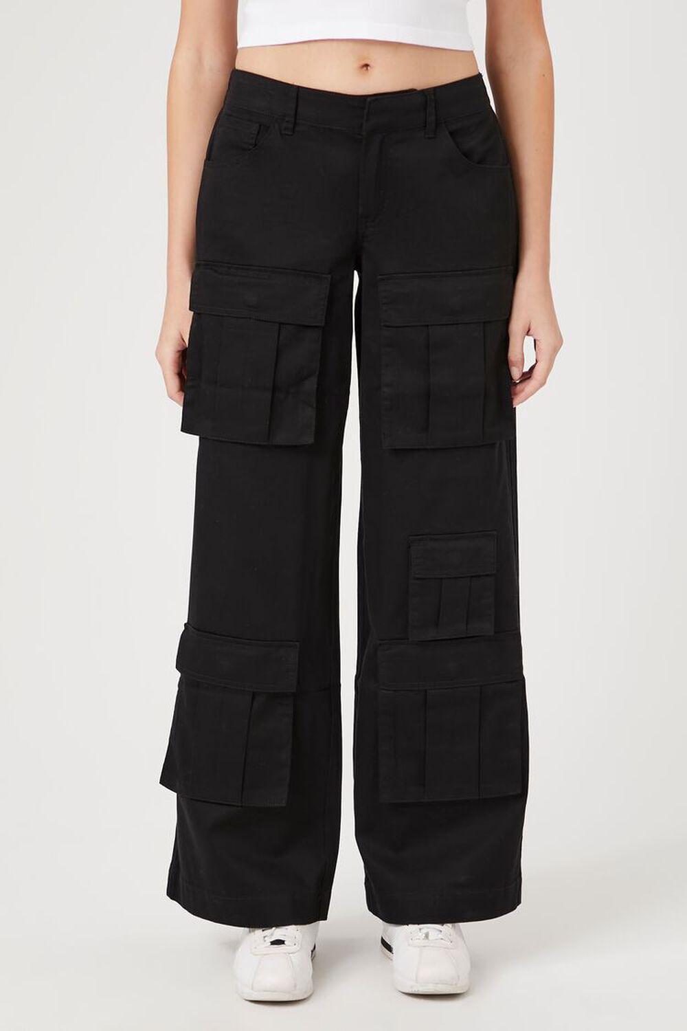 Twill Wide-Leg Cargo Pants | Forever 21 Product Image