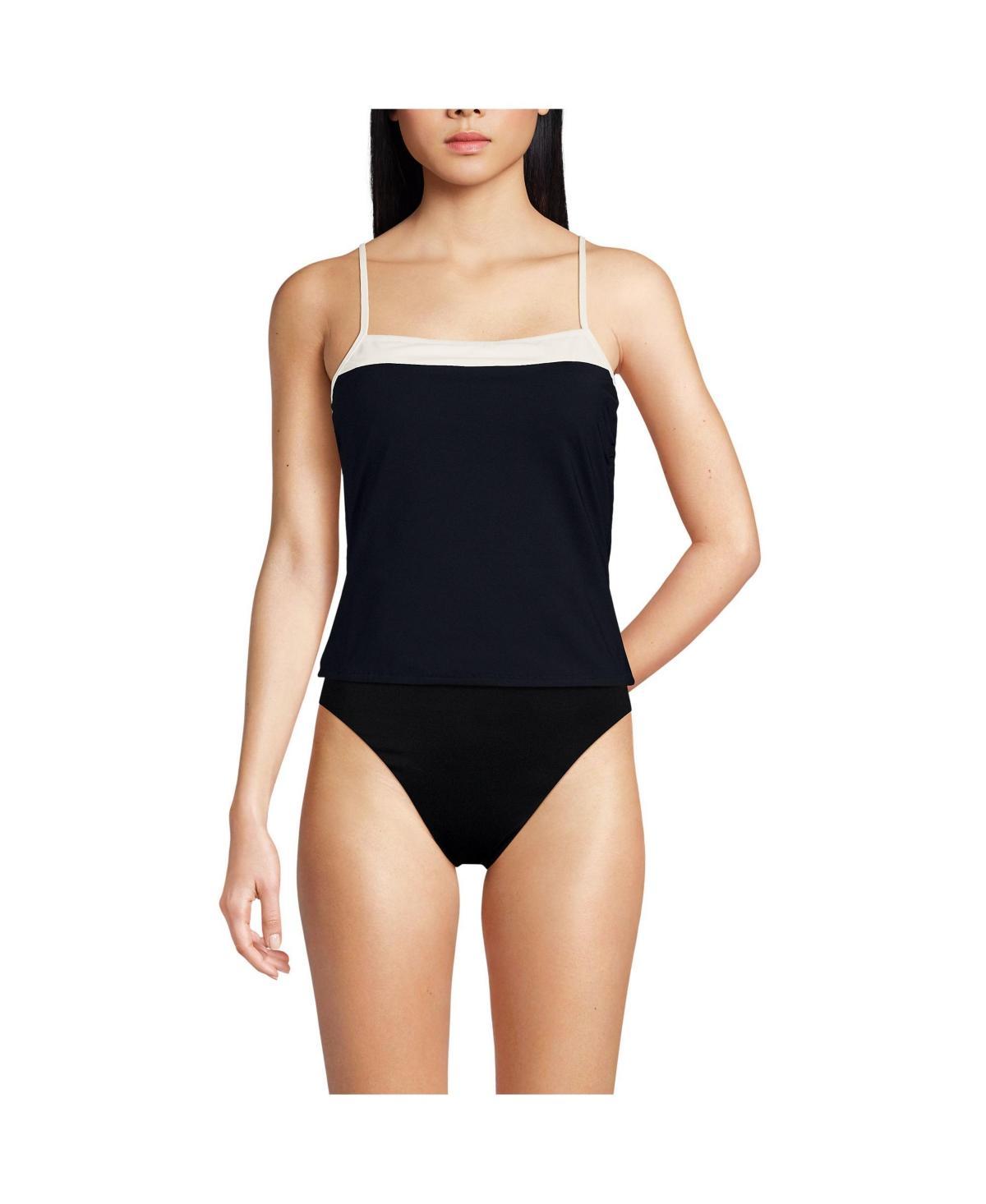 Lands End Womens Chlorine Resistant Reversible Scoop Neck Tie Back Tankini Swimsuit Top - Black Product Image