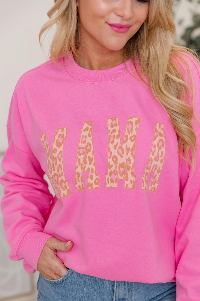 Mama Leopard Pink Oversized Graphic Sweatshirt Product Image