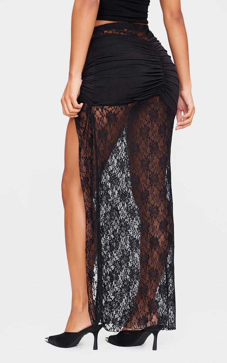 Black Skirt Overlay Detail Lace Maxi Skirt Product Image