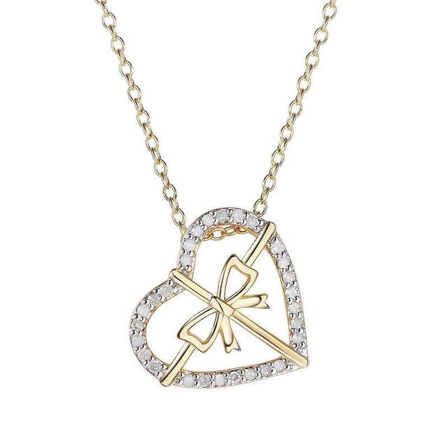 14k Gold Over Silver 1/6 Carat T.W. Diamond Bow Heart Pendant Necklace, Womens Gold Tone Product Image