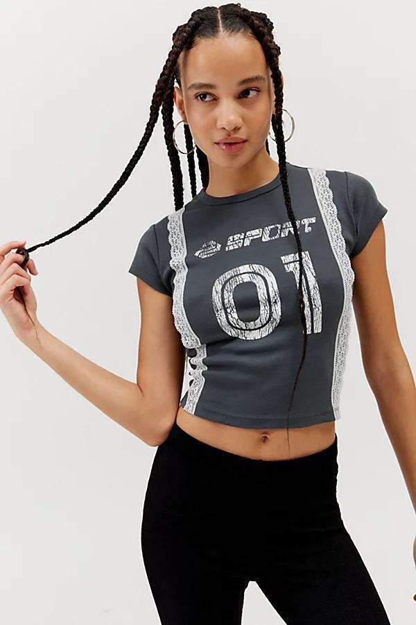 Sporty Lace Trim Baby Tee Womens at Urban Outfitters Product Image