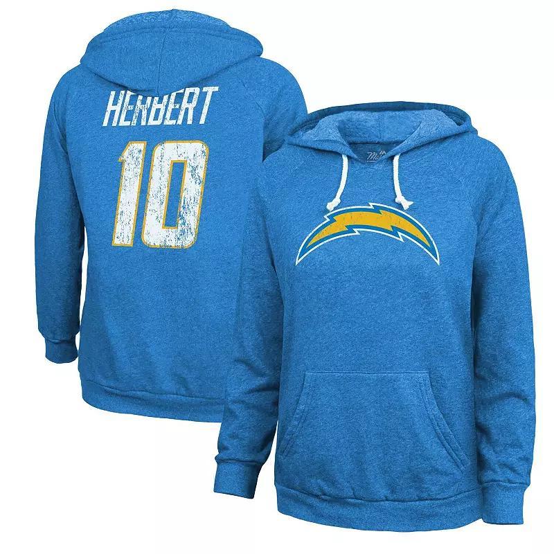 Womens Majestic Threads Justin Herbert Powder Blue Los Angeles Chargers Name & Number Pullover Hoodie Product Image