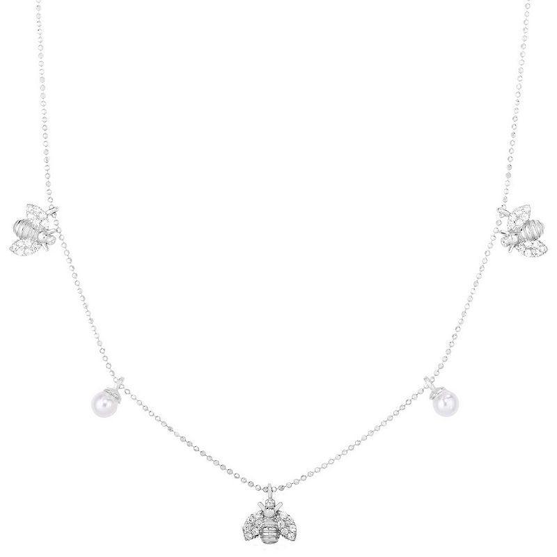 Sunkissed Sterling Cubic Zirconia Bee Charm Collar Necklace, Womens Silver Tone Product Image