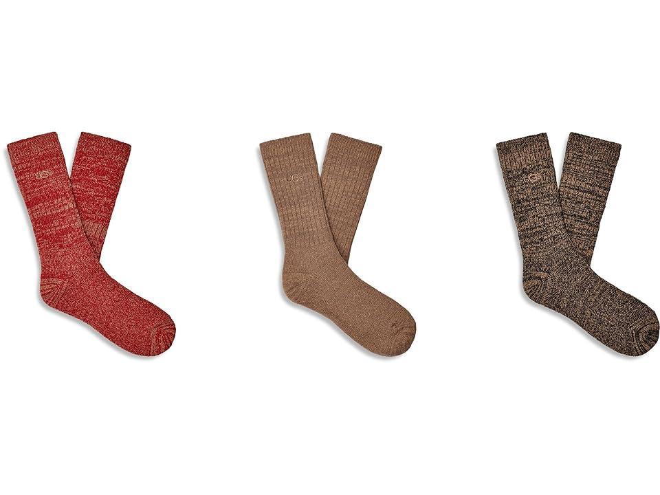 UGG Trey Rib Knit Cozy 3-Pack (Dark Cherry/All Spice/Black) Men's Crew Cut Socks Shoes Product Image