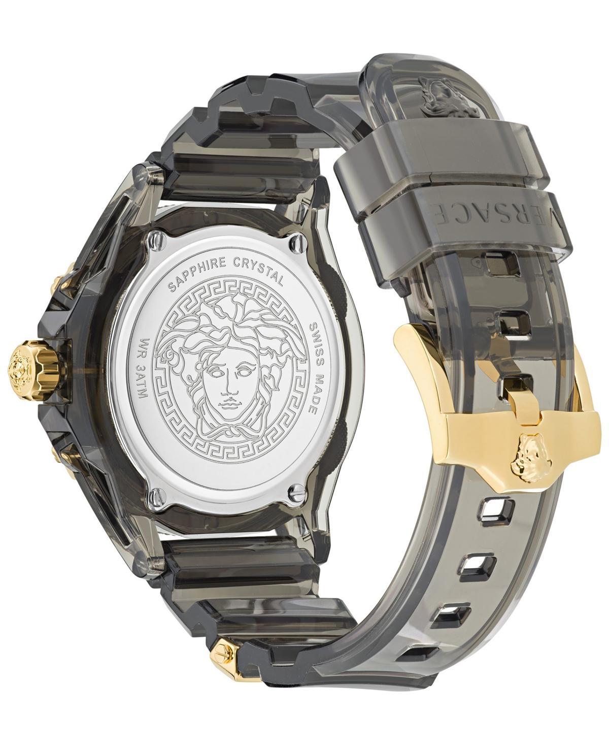 VERSACE Men's Swiss Icon Active Black Silicone Strap Watch 42mm In Transparent Black Product Image