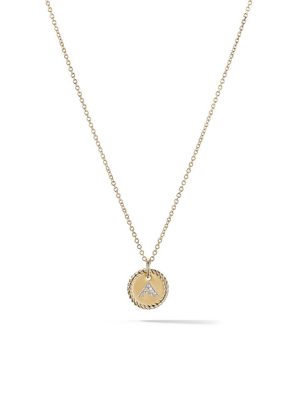 Womens Initial Charm Necklace in 18K Yellow Gold with Pav Diamonds Product Image