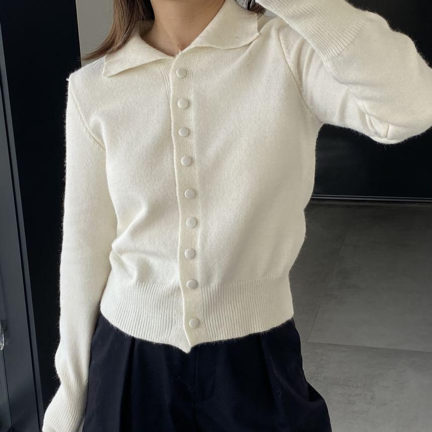 Turtleneck Plain Button Cardigan Product Image