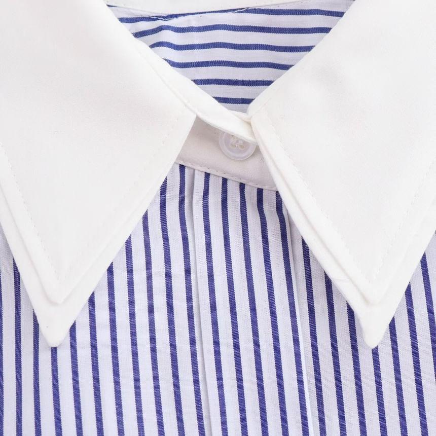 Long-Sleeve Striped Panel Shirt Product Image