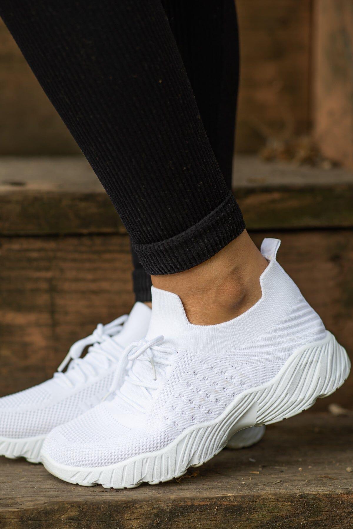 White Fly Knit Lace Up Sneakers product image