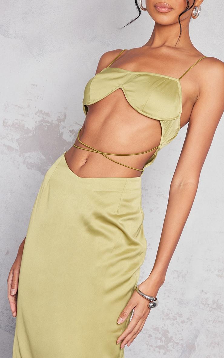 Olive Satin Underwired Strappy Cut Out Midaxi Dress Product Image