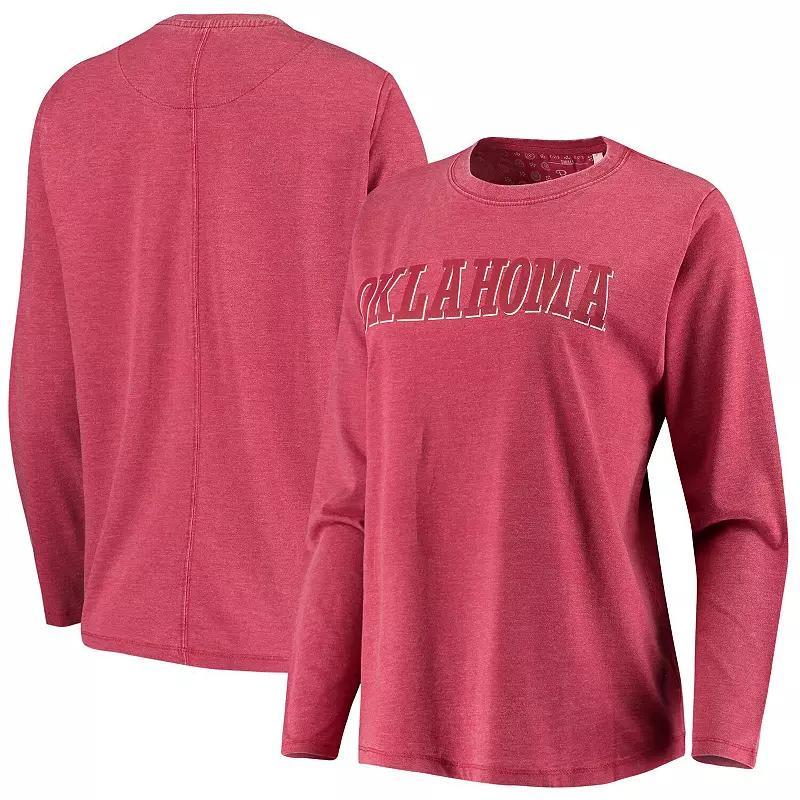 Womens Pressbox Crimson Oklahoma Sooners Tonal Block Vintage Wash Long Sleeve T-Shirt Product Image