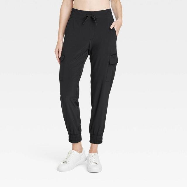 Womens Flex Woven Mid-Rise Cargo Joggers - All In Motion Black XL Product Image